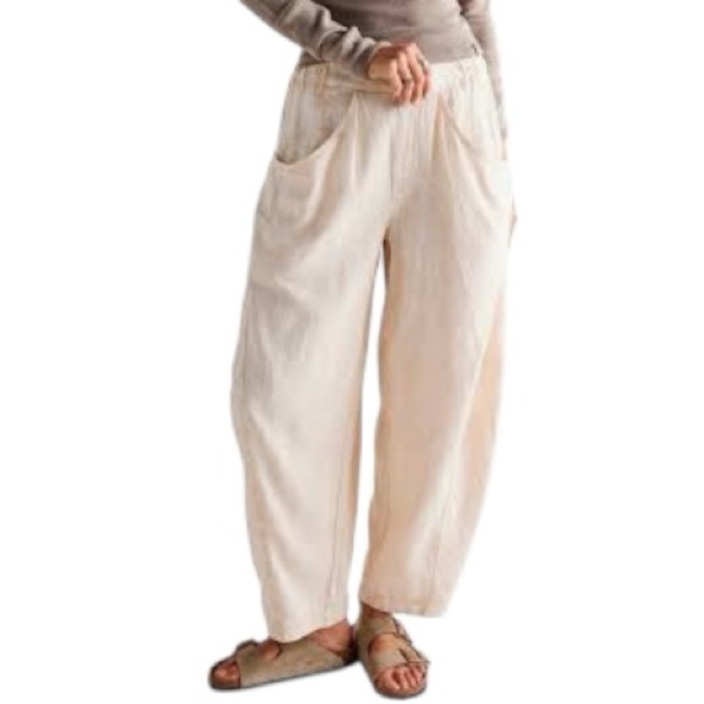 Free People Women's Linen Blend Cream Wide-Leg Pants Medium